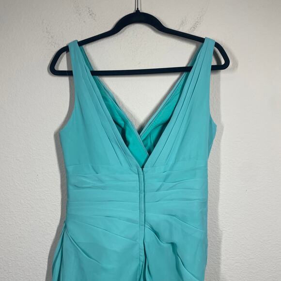 Wtoo 10 Crystal Chiffon Gown Maxi Sheath Dress Teal Mermaid Pleated Hourglass - Picture 6 of 10